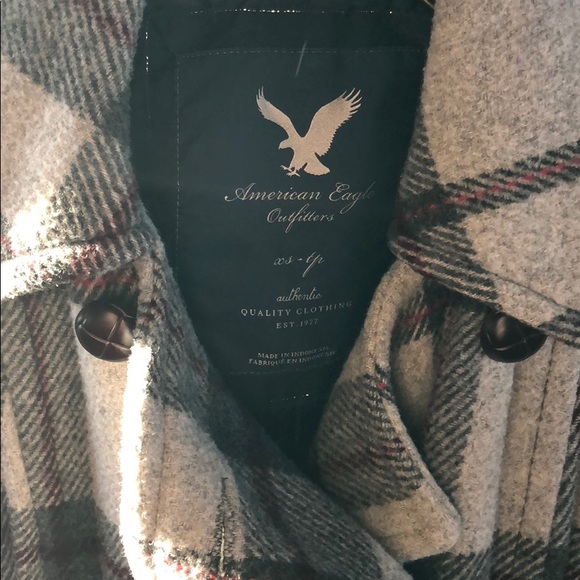 American Eagle Outfitters Grey Plaid Pea Coat - Picture 3 of 6